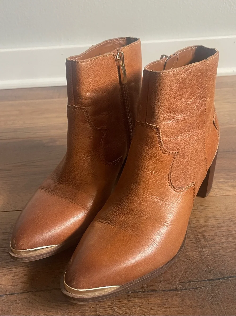 Franco Sarto Tan Leather Western Bootie Size 6.5